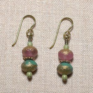 Hand Crafted Handmade Earrings Pastel Multicolor Czech Glass Beaded Earr…